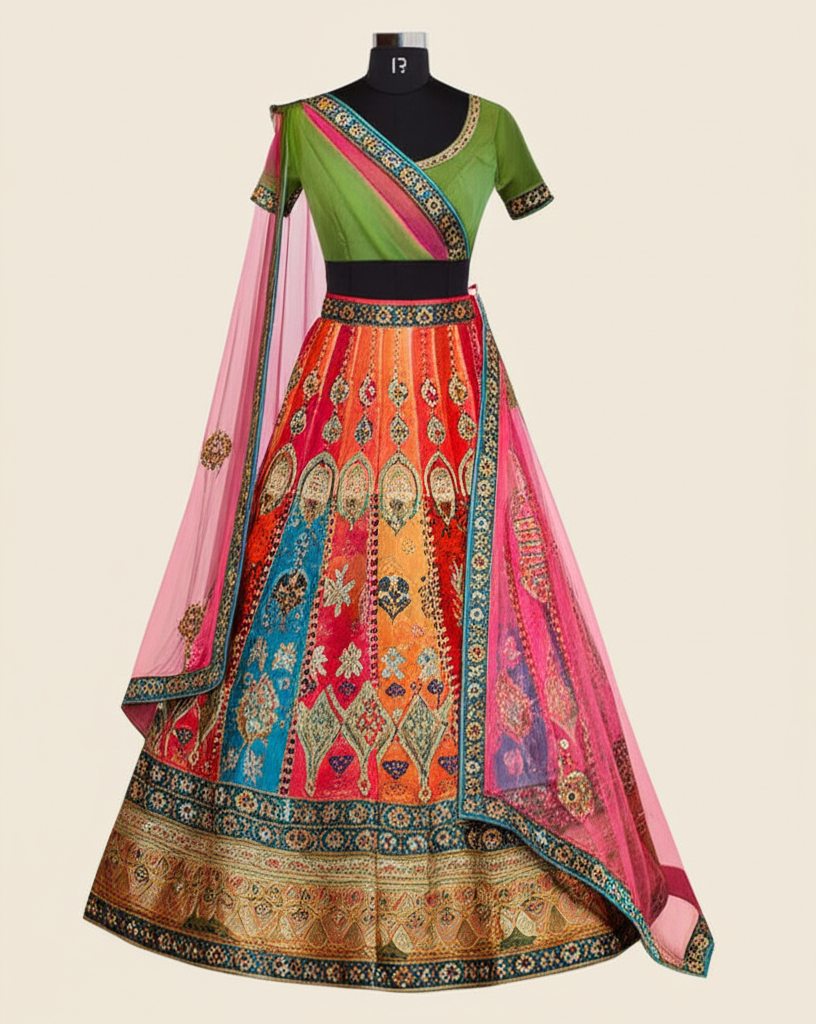 Multi Color Net Lehenga Set